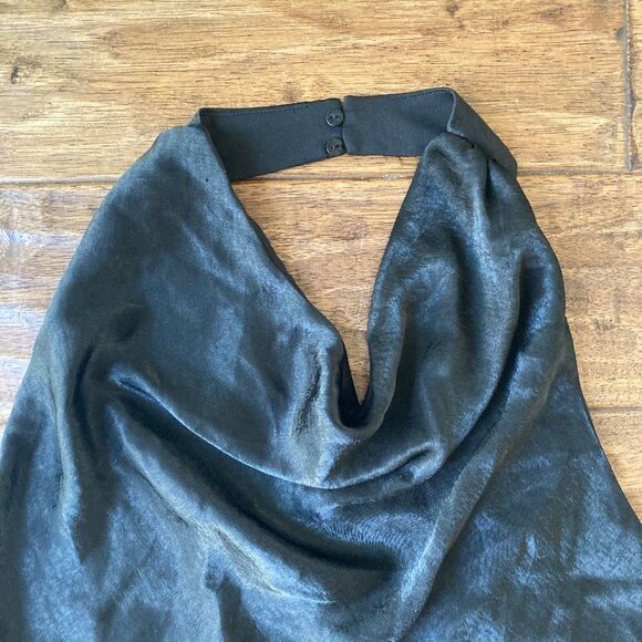 H&M Womens XL Satin Halterneck Top Black Open Back Y2K Holiday - Picture 3 of 10